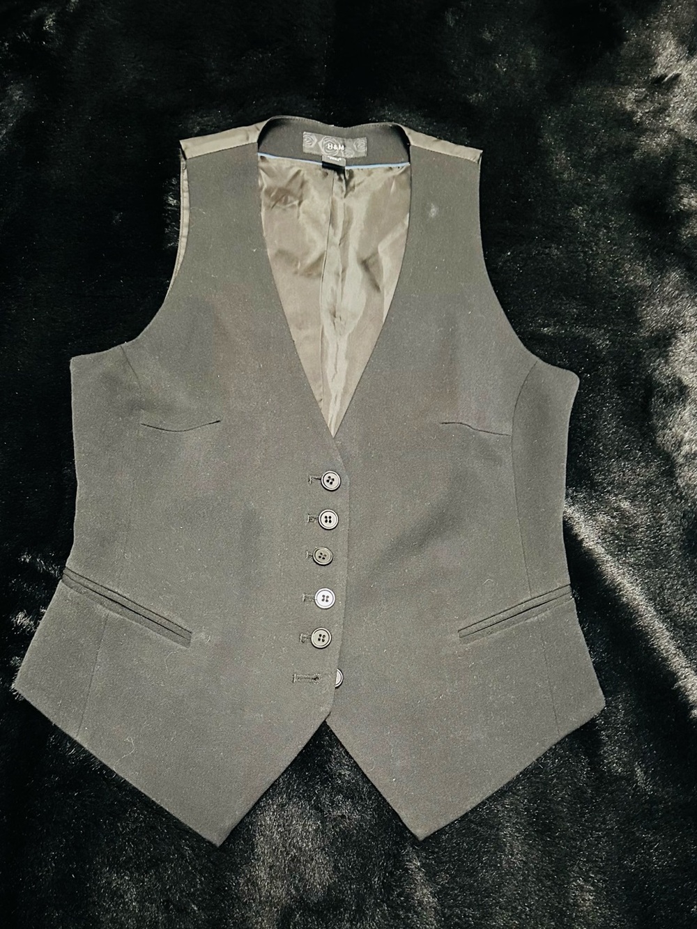 H&M Black Tailored Button Front Waistcoat Vest Size 4